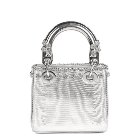 CHRISTIAN DIOR Silver Lizard Leather, Flower Studded Mini.